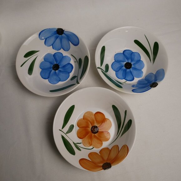 Souritsu Other - Set Of 3 Souritsu Akechi Japanese Hand Painted Glazed Floral & Leaves Bowls 8"